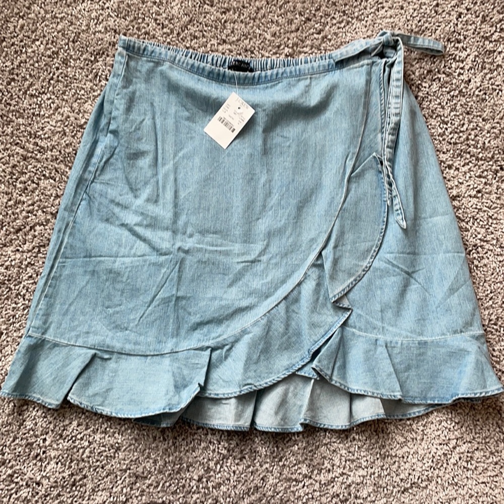 J Crew Mercantile Chambray Faux-wrap Mini Skirt